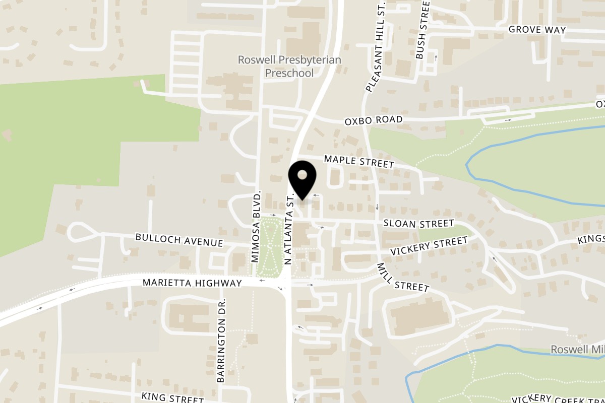 Map showing the location of Spiced Right Ribhouse on 635 S Atlanta St in Roswell